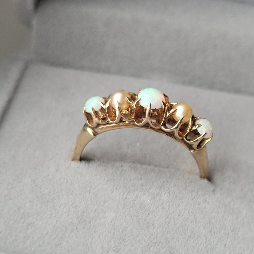 Opal Pearl Antique Gold Band Victorian Era October Birthstone 10k Ring - Picture 5 of 16
